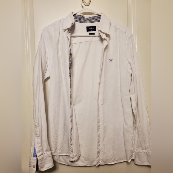 Hackett London White Contrast Detail Flannel Shirt Cotton Slim Fit Small - Picture 2 of 7